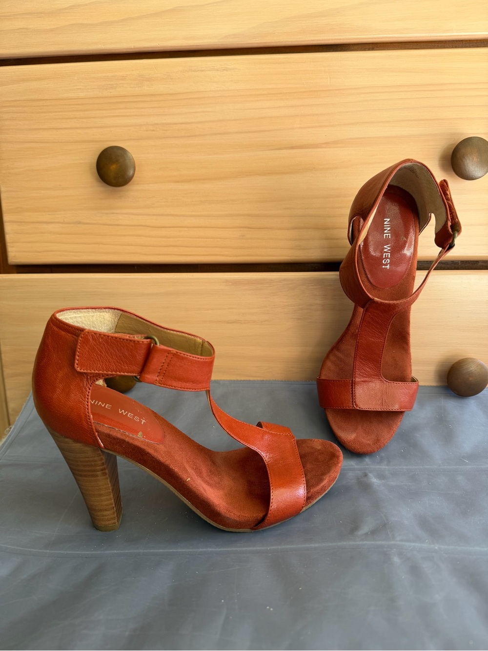 Nine West Rust Orange Leather Ankle-Strap Heels